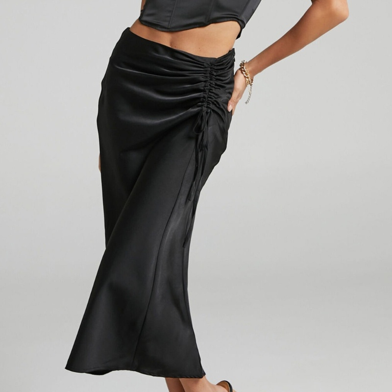 Đầm Midi Dài Ôm Dáng Màu Sắc Trơn Chất Liệu Satin Co Giãn Thời Trang Cho Nữ