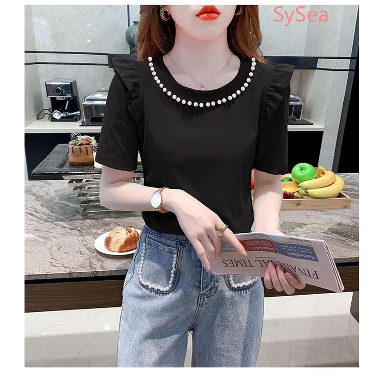Áo Kiểu Cổ Tròn Phối Ren Bèo Thời Trang Mùa Hè Cho Nữ
