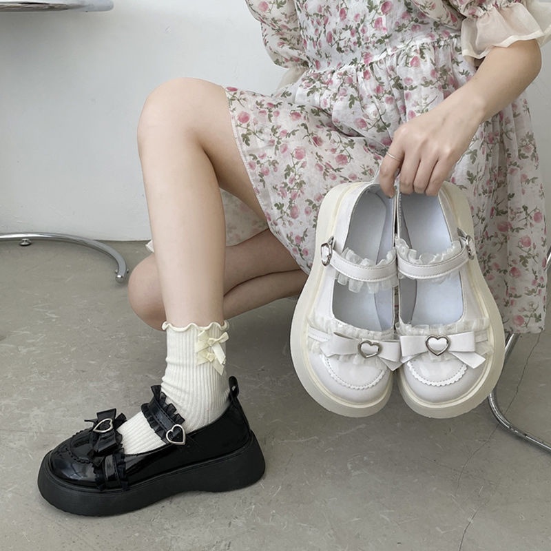 Giày Búp Bê Da Đế Dày Đính Nơ To Kiểu Lolita Nhật Bản Thời JK 2023 Trang Mùa Xuân Cho Nữ