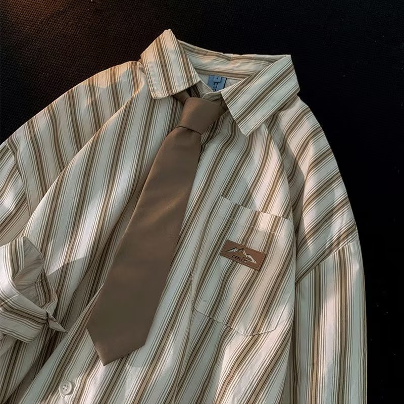 Áo Sơ Mi Tay Dài Kẻ Sọc Phong Cách Đường Phố Nhật Bản Thời Trang Mùa Thu Mới Cho Nam
