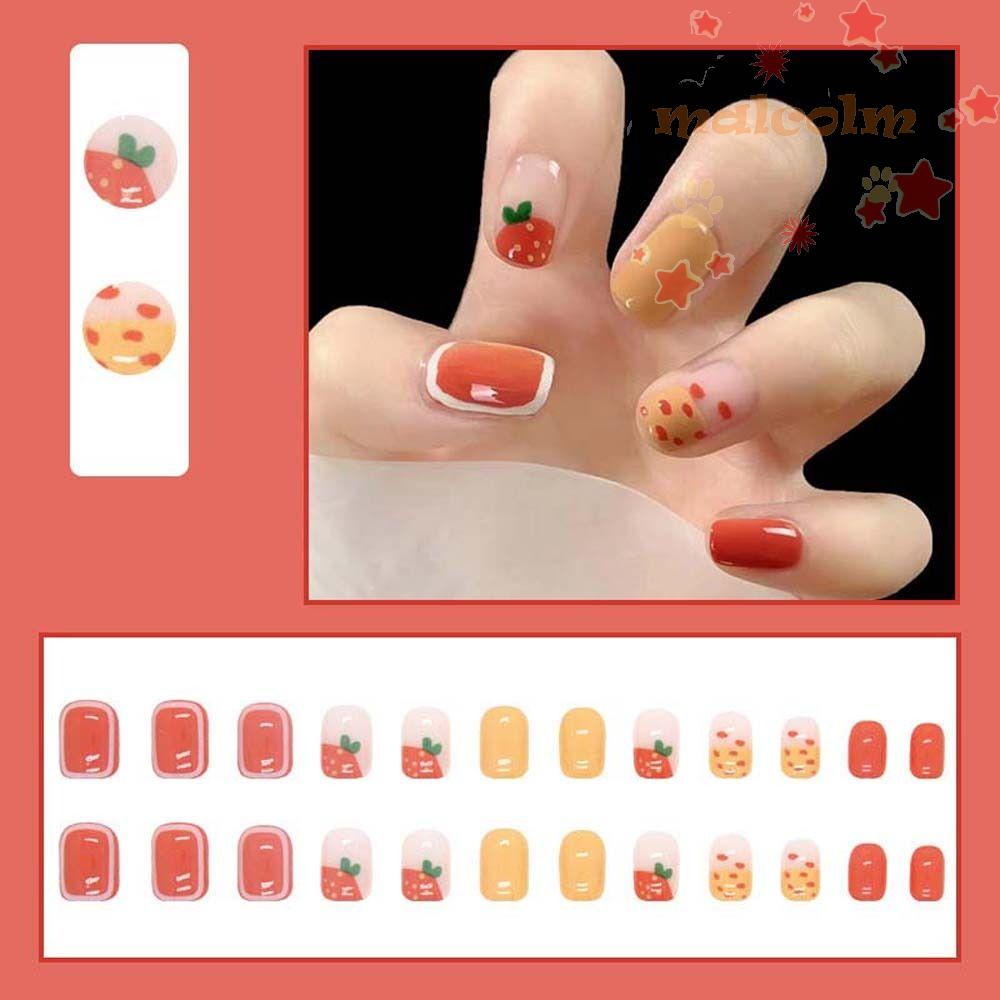 Bộ Móng Tay Giả Ngắn In Hình Hoa / Gấu Hoạt Hình Thời Trang Cho Nữ