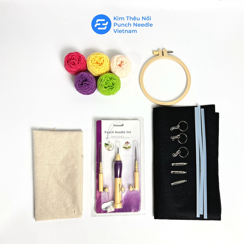 Set thêu nổi thêu xù punch needle làm móc khóa, pin cài, sticker| Punch Needle Set