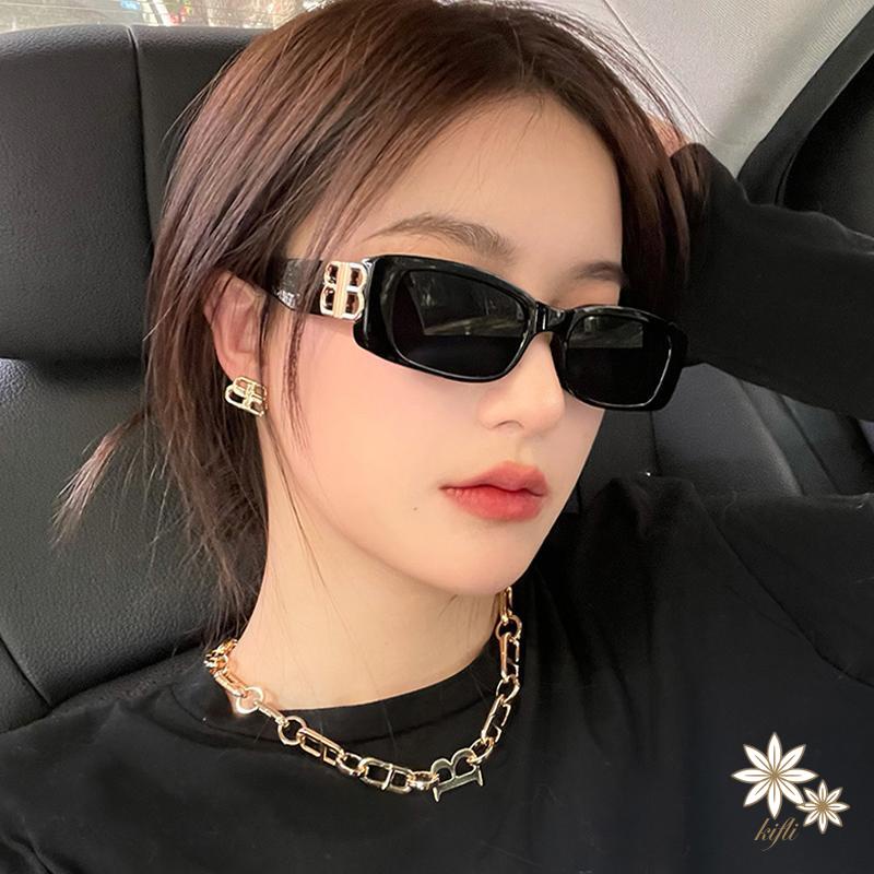 Kính râm gọng vuông nhỏ bản lề kim loại phong cách hip hop phương Tây cổ điển hàng 2023 dành cho nam và nữ