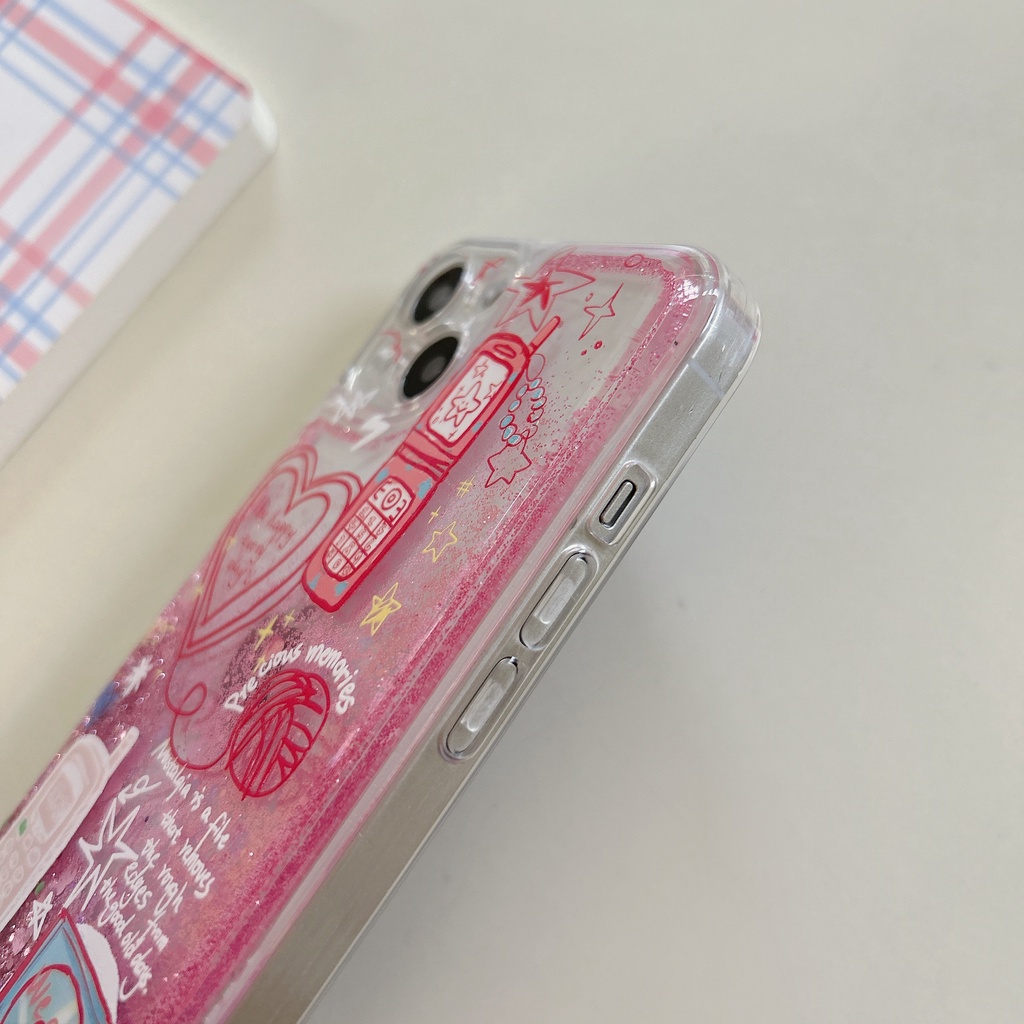 Ốp Điện Thoại TPU Dẻo Họa Tiết Hoạt Hình Có Nước Kim Tuyến Lấp Lánh Cho iPhone11 12 13 14 Pro Max