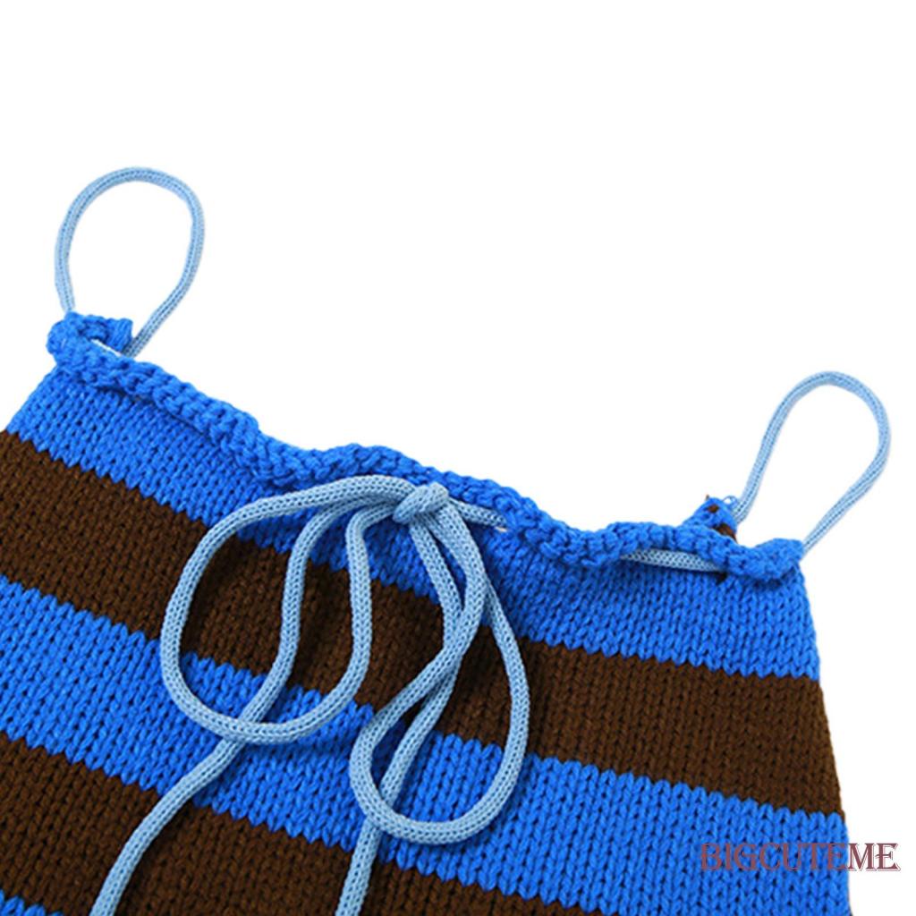 Áo Hai Dây Dệt Kim Màu Sắc Tương Phản Thời Trang Cho Nữ