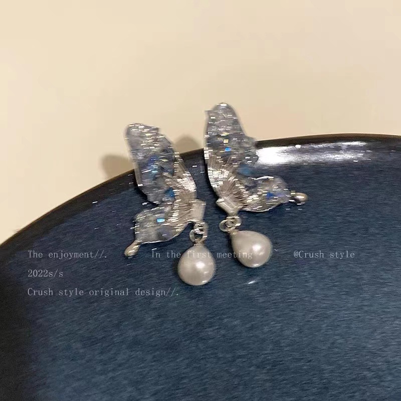 Bông Tai Hình Bướm Đính Ngọc Trai Nhân Tạo Thời Trang Dành Cho Nữ