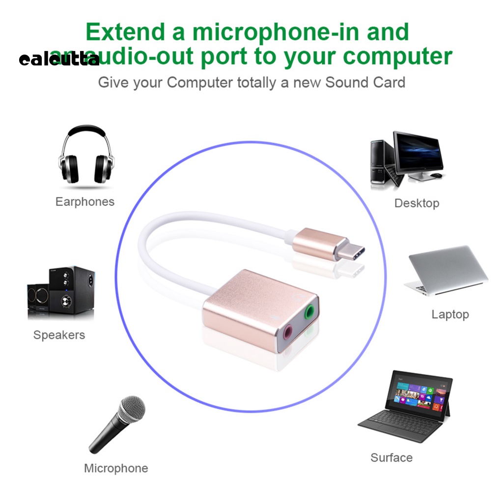 Thẻ Âm Thanh Bên Ngoài Chuyển Đổi USB Type C Sang AUX Jack 3.5mm 7.1 Cho Máy Tính