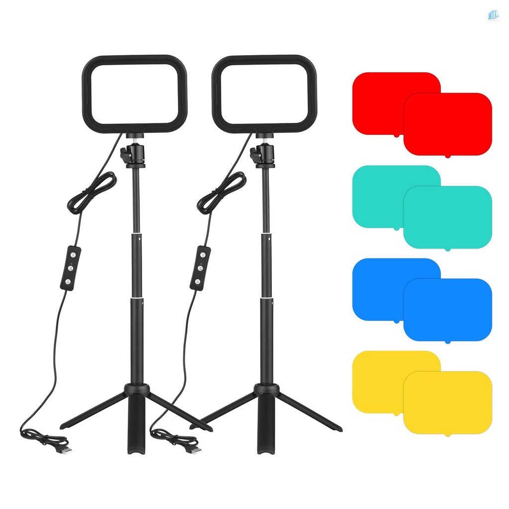 Bộ Đèn LED Chiếu Sáng Andoer PH-04 2 * 5600K USB + 2 Chân Tripod + 2 Đầu Bi Kim Loại + Bộ Lọc Màu Đỏ / Vàng / Bl