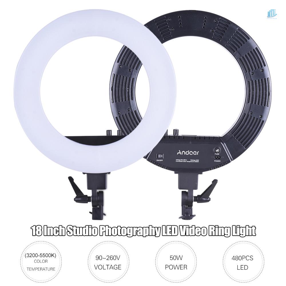 ANDOER Vòng Đèn LED 18 Inch 50W 3200K-5500K Có Thể Điều Chỉnh Nhiệt Độ Dùng Trong Studio Chụp Ảnh