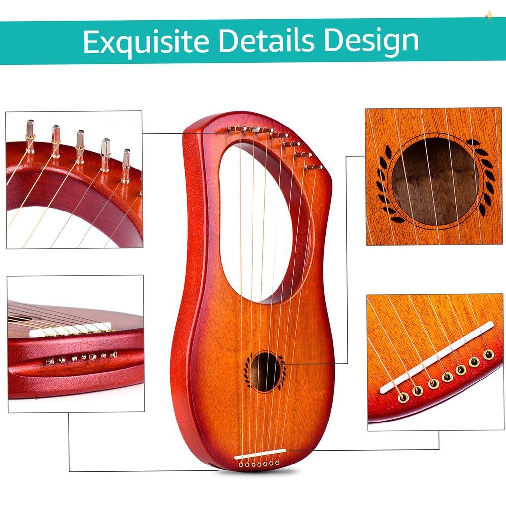 Mynice Bộ Cờ Lê Điều Chỉnh 7 Vòng Kiểu Lyre Harp Cổ Điển / 2 Miếng Vải Lau Chùi