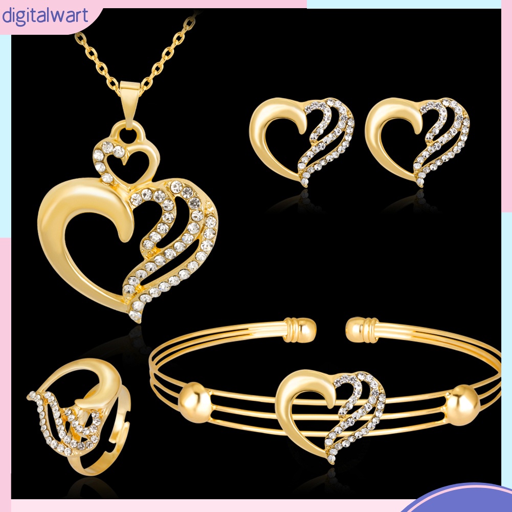 Bộ Trang Sức Mặt Trái Tim Rỗng Đính Đá Thời Trang Dành Cho Nữ