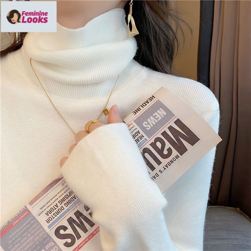 Áo Sweater Dệt Kim Cổ Lọ Tôn Dáng Cho Nữ