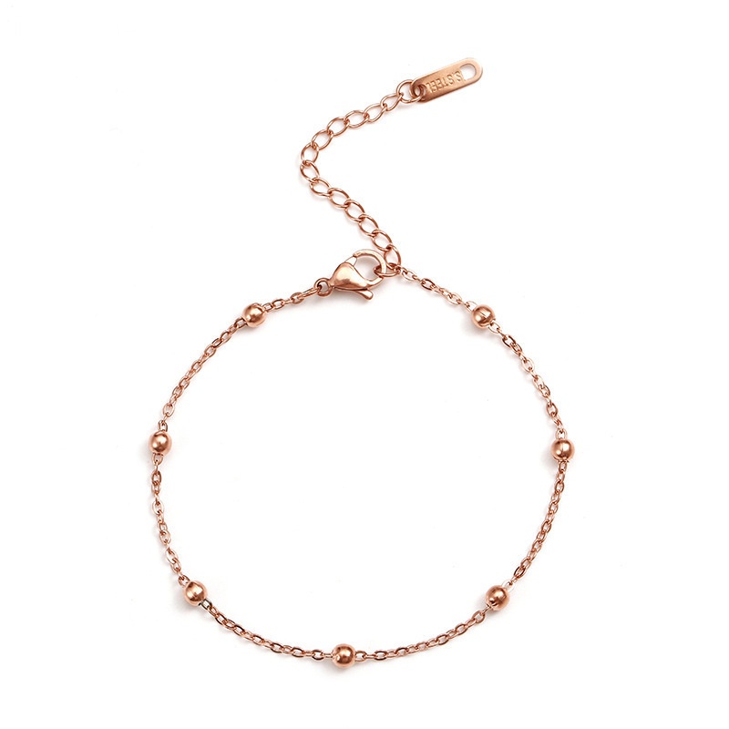 Vòng Đeo Tay Hạt Tròn Bằng Thép Titan Mạ Vàng 18K Chống Thấm Nước Đơn Giản Dành Cho Nữ