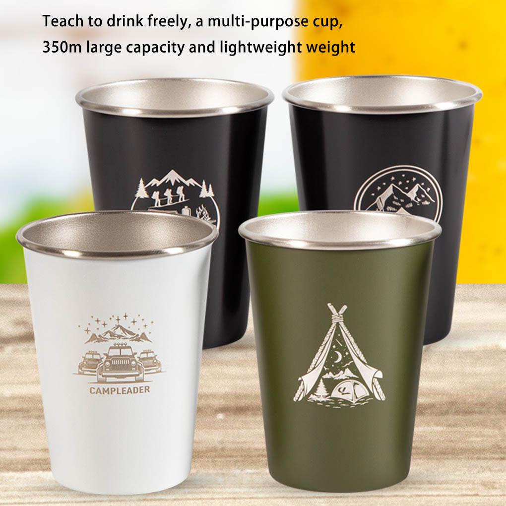 Bộ 4 Cốc Uống Rượu / Bia 350ML Bằng Thép Không Gỉ In Họa Tiết Tiện Dụng Mang Theo Du Lịch / Cắm Trại