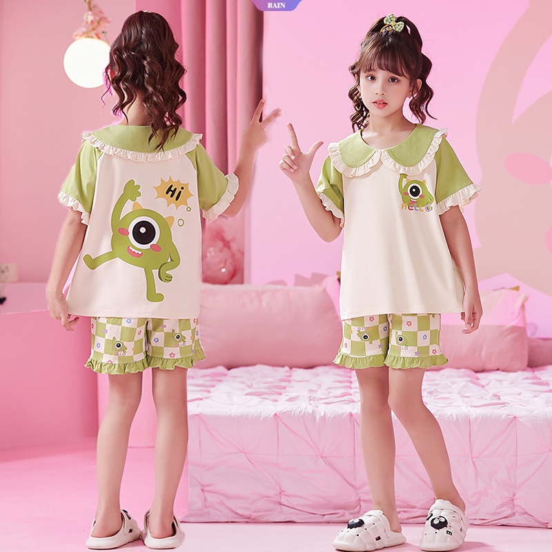Bộ Đồ Ngủ Hai Mảnh Áo Tay Ngắn Cổ Búp Bê In Nhân Vật Hoạt Hình Sanrio Phong Cách Nhật Bản Đáng Yêu Dành Cho Bé Gái Mặc Vào Mùa Hè [RAIN]