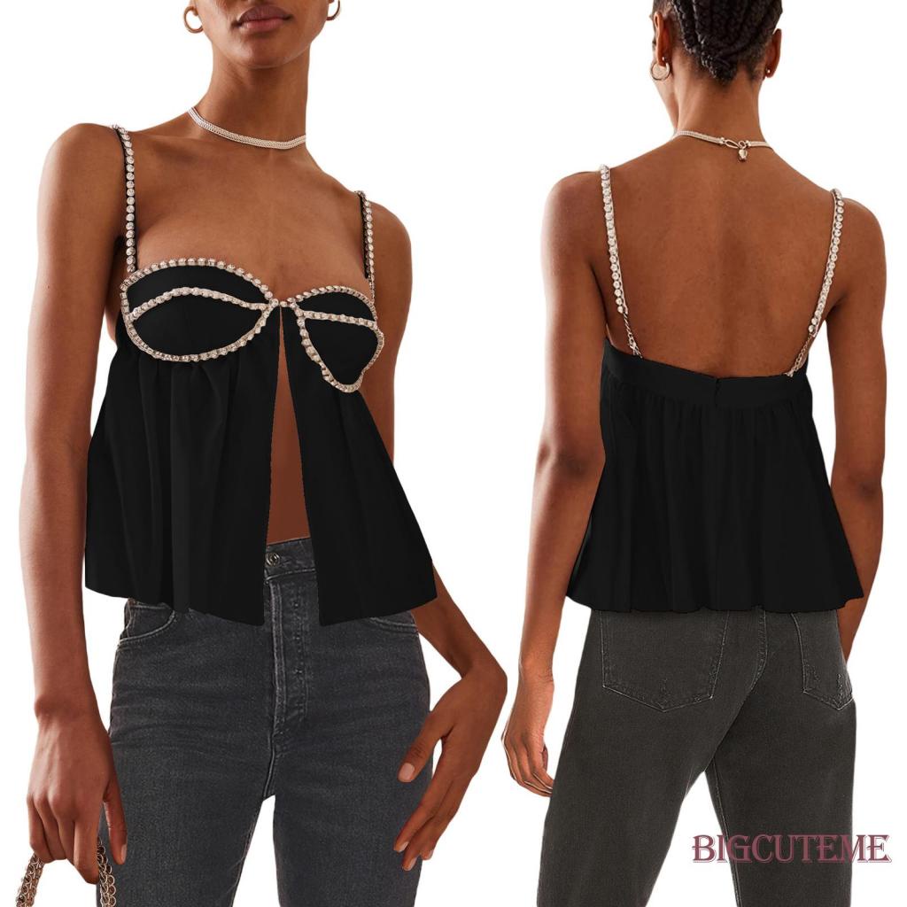 Áo Hai Dây Hở Lưng Đính Đá Thời Trang Đường Phố Mùa Hè Cho Nữ