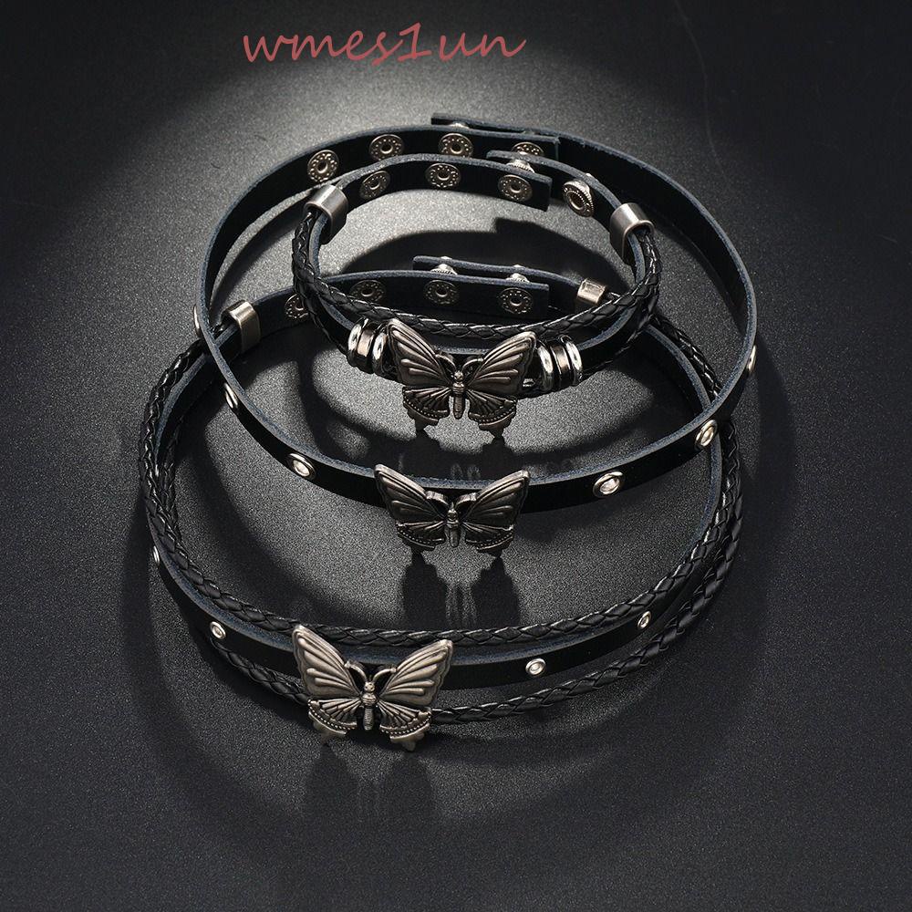 Vòng Tay Da WMES15H Thiết Kế Xương Cá Phong Cách Punk Hip Hop Hàn Quốc Cổ Điển