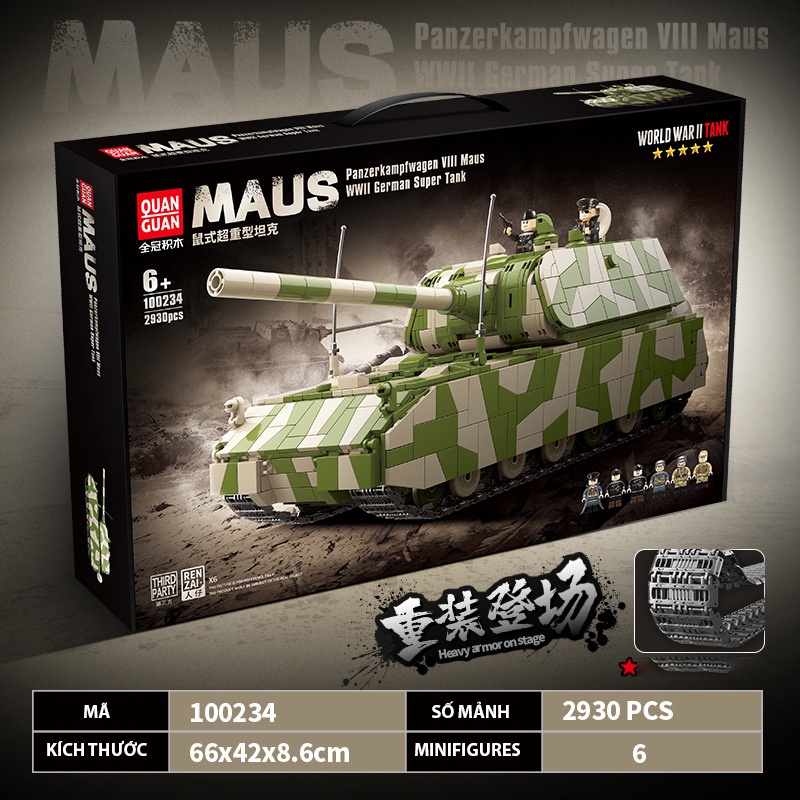Đồ chơi Lắp ráp Mô hình Xe Tăng Đức hạng nặng Maus Quanquan 100234 Panzer VIII Maus Tank