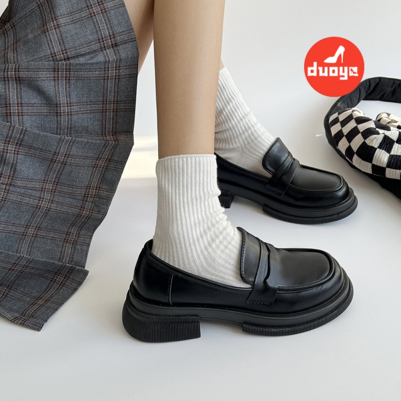 Giày Da Đế Mềm Dày Chống Trượt Chống Mài Mòn Phong Cách Anh Quốc Thời Trang Mùa Hè 2022 Cho Nữ Giày Lười Đầu [ABC] Miễn Phí Vận Chuyển