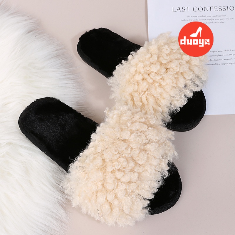 Duoya Tóc Thẳng ~ [Hàng Có Sẵn] Dép Lông Cừu Đế Dày Thời Trang Thu Đông Mới Cho Nữ Mang Ngoài Trời [ABC] Miễn Phí Vận Chuyển