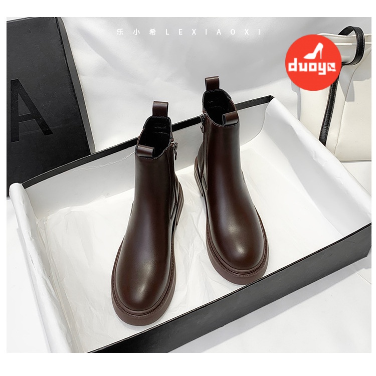 Đôi Giày Bốt Martin Đế Dày Lót Lông Cừu Màu Nâu / Đen Phong Cách Anh Quốc Thời Trang Thu Đông 2022