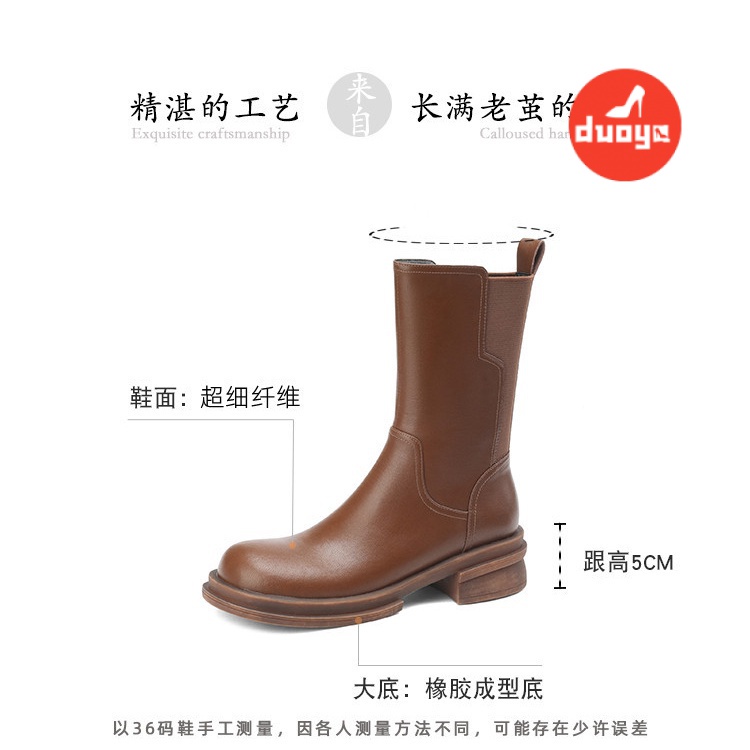 Giày Bốt Martin Da Thật Mũi Tròn Gót Dày Phối Khóa Kéo Bên Hông Kiểu Anh Quốc Thời Trang Xuân Thu 2022