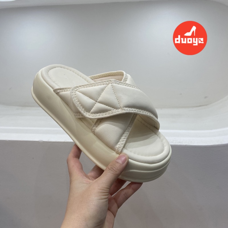 Duoya Giày Sandal Muffin Bằng Da Mềm Đế Dày Quai Dán Thoải Mái Thời Trang Mùa Hè Cho Nữ