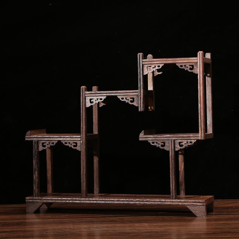 Kệ Gỗ Trơn Trưng Bày Bộ Ấm Trà Phong Cách Trung Hoa