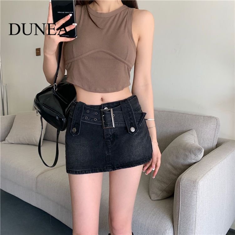 DUNEA Chân váy jean Lưng Cao Thời Trang Vintage Cho Nữ