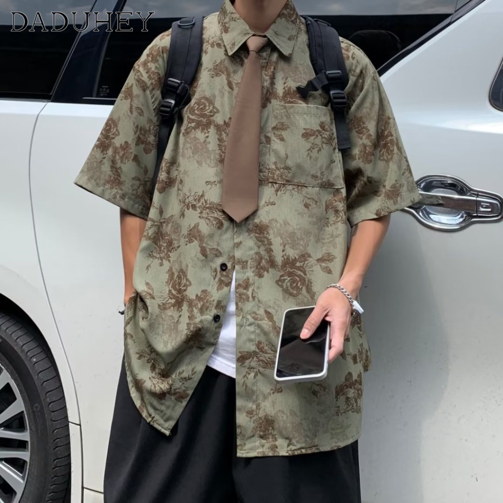DaDuHey 2023 Summer Thin Camouflage Short-Sleeved Shirt Men's Hong Kong Style Trendy Brand Ins All-Matching Work Clothes Shirt
