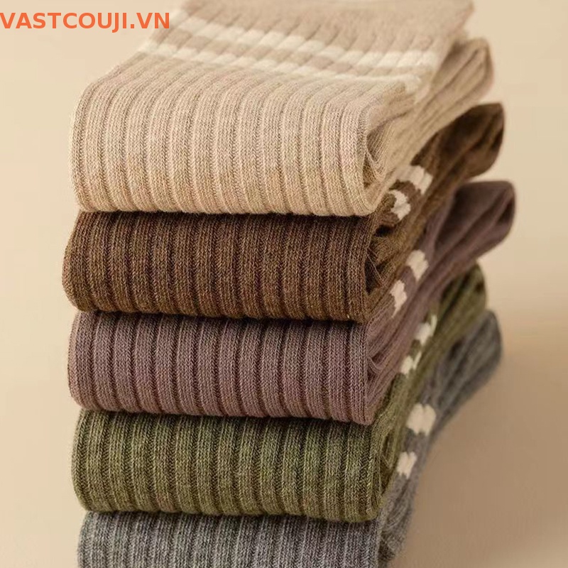 1 Đôi Vớ Dài Trung Bình Thoải Mái Thoáng Khí Họa Tiết Kẻ Sọc Phong Cách Nhật Bản Cổ Điển