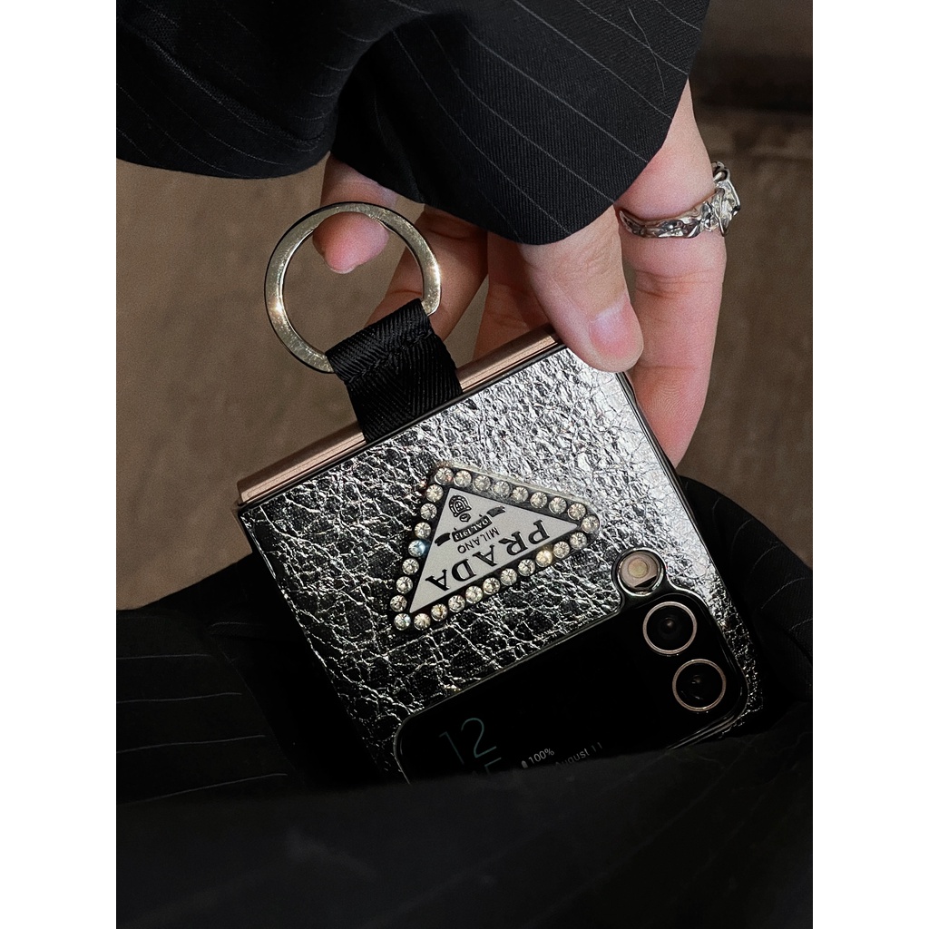 Ốp Điện Thoại Da Màu Trơn Có Giá Đỡ Dạng Vòng Tròn Xỏ Ngón Tay Cho Samsung Galaxy Z Flip 3 4