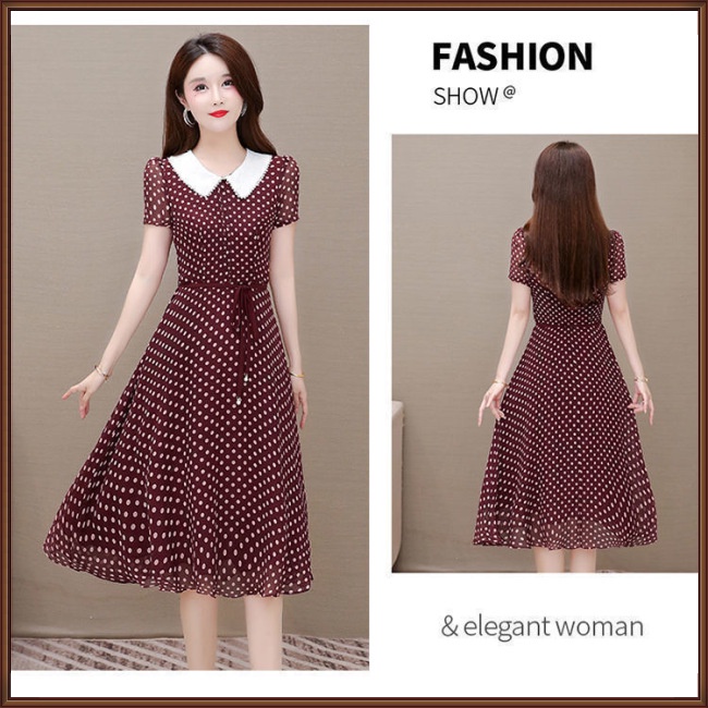 Đầm Dáng Chữ A Tay Ngắn Cổ Búp Bê Họa Tiết Chấm Bi Cỡ Lớn Thời Trang Mùa Hè Cho Nữ