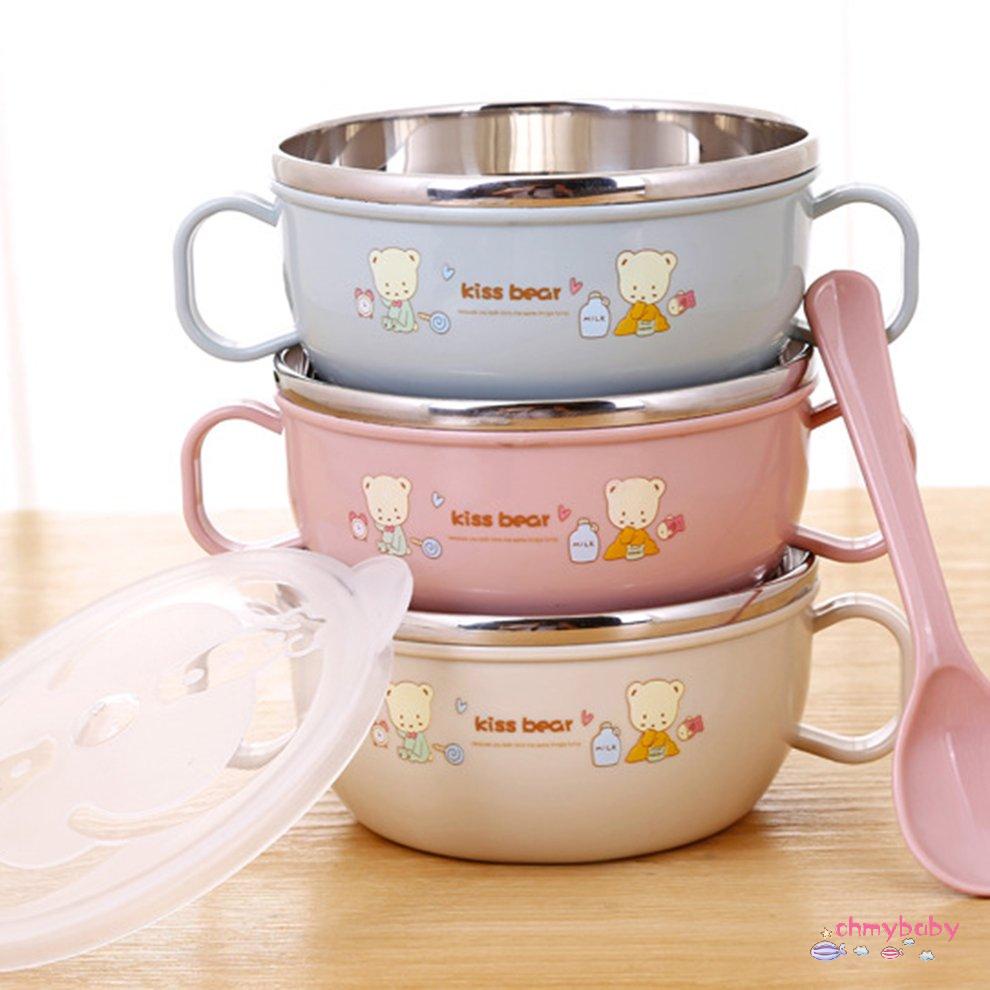 [OMY] Phim hoạt hình bằng thép không gỉ thông minh Feedingl có tay cầm và muỗng cho trẻ sơ sinh em chứa Bpa [P/10]