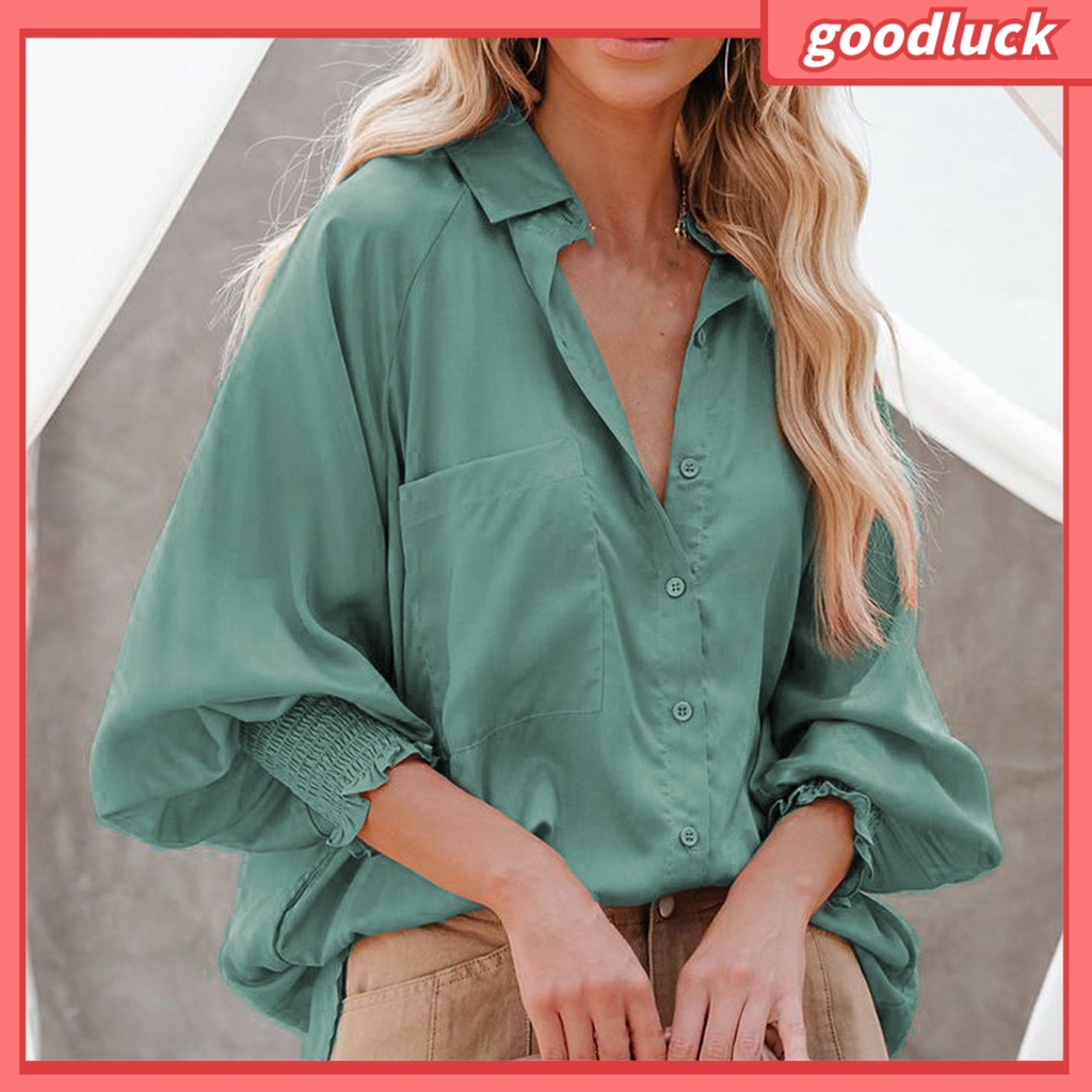 [ULK] Áo Sơ Mi Tay Phồng Màu Trơn Thanh Lịch Ôm Dáng Vừa Vặn Đường Phố Cho Nữ