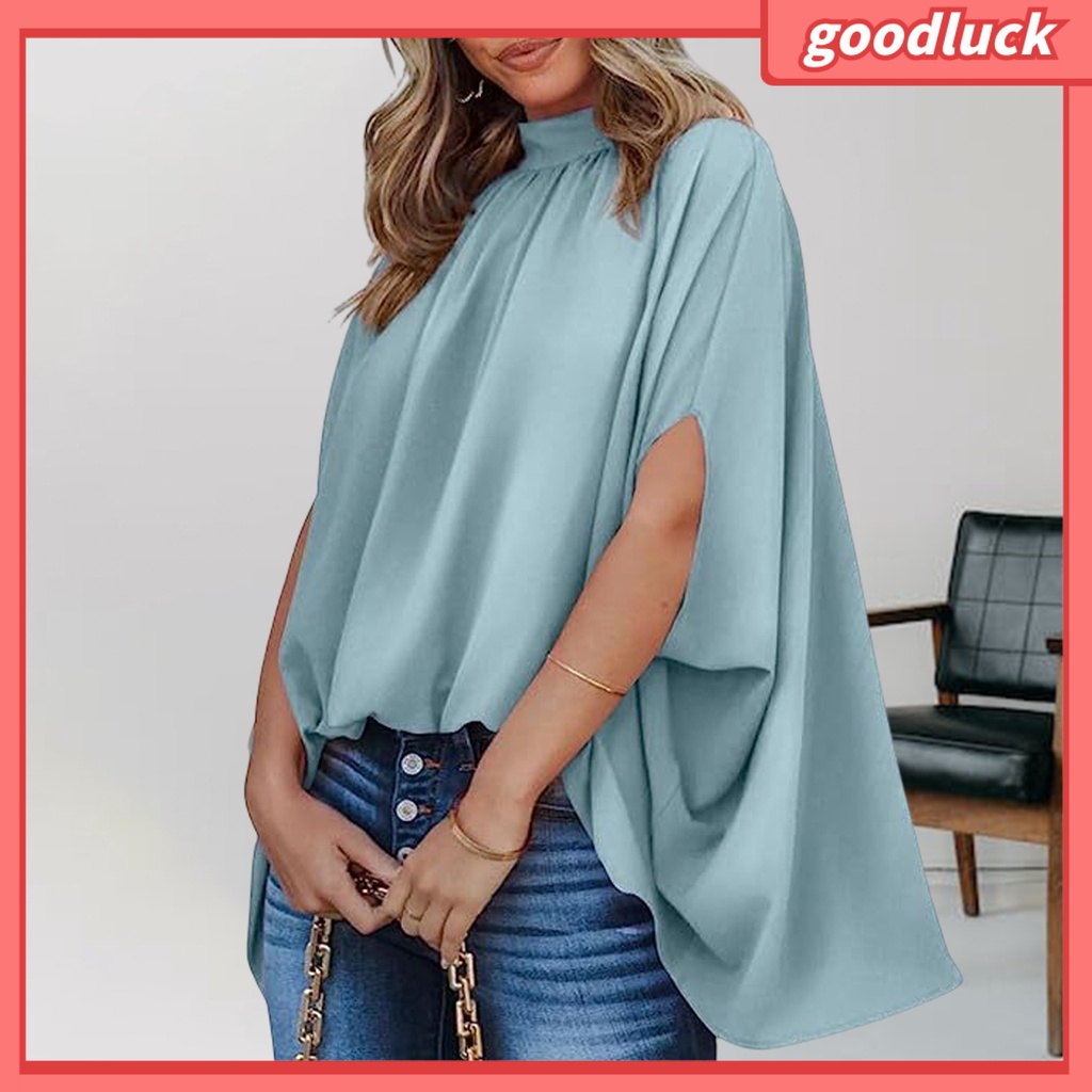 Áo Sơ Mi Cánh Dơi Chui Đầu Dáng Rộng Màu Trơn Thời Trang Mùa Hè Cho Nữ