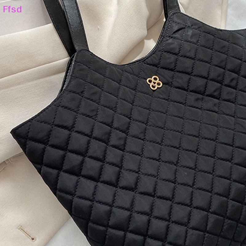 {Ffsd} Túi Xách Tote Đeo Vai Cỡ Lớn Kẻ Sọc Hình Thoi Vintage Mùa Thu Cao Cấp Có Khóa Cài * Bán Chạy