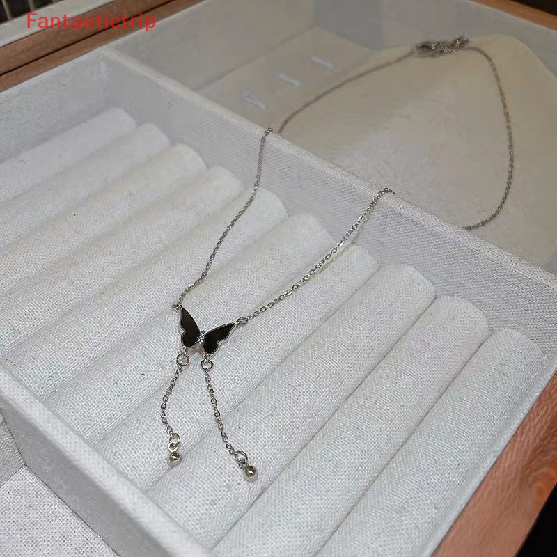 [Fantastictrip] Vòng cổ Nhiều Lớp Mặt Hình Bướm Đen Tua Rua Phong Cách Retro Cá Tính Thời Trang Dành Cho Nữ