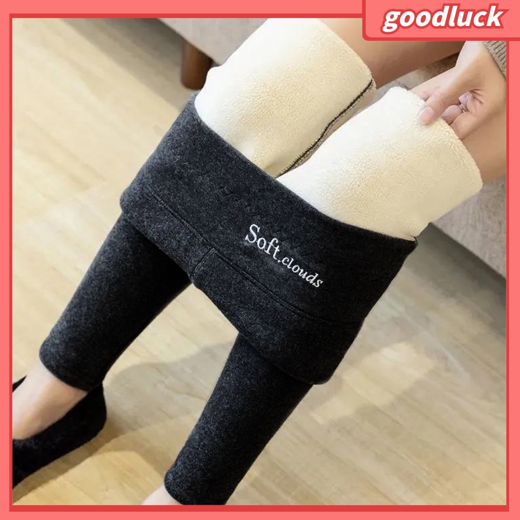 [ULK] Quần Legging Lưng Cao Màu Trơn Lót Lông Cừu Co Giãn Tốt Giữ Ấm Mùa Thu Đông Dành Cho Nữ Mặc Hàng Ngày