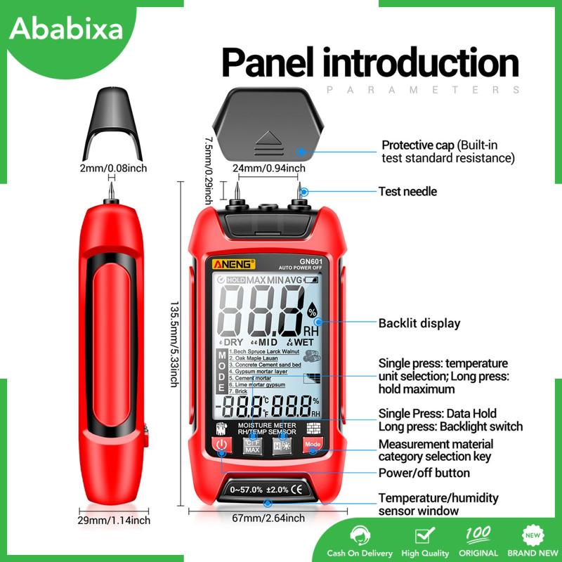 Máy Đo Độ Ẩm / Nhiệt Độ Kỹ Thuật Số Gn601 Màn Hình LCD Chuyên Dụng Cho Sàn Gỗ Cứng
