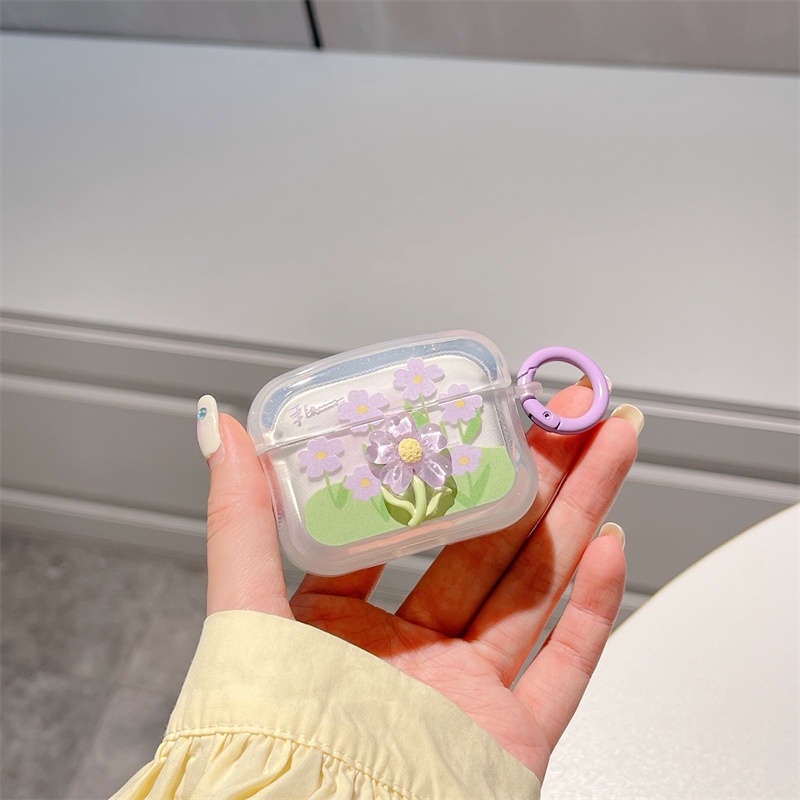 Vỏ Bảo Vệ Hộp Sạc Tai Nghe Bluetooth Không Dây Airpods1 / 2 3 Pro Pro2 Air Pods Pro 3 Hình Hoa Tím Dễ Thương Ốp