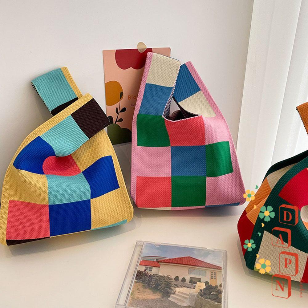 Túi Xách Đan Len Mini Họa Tiết Kẻ Sọc Màu Sắc Thời Trang Cho Nữ