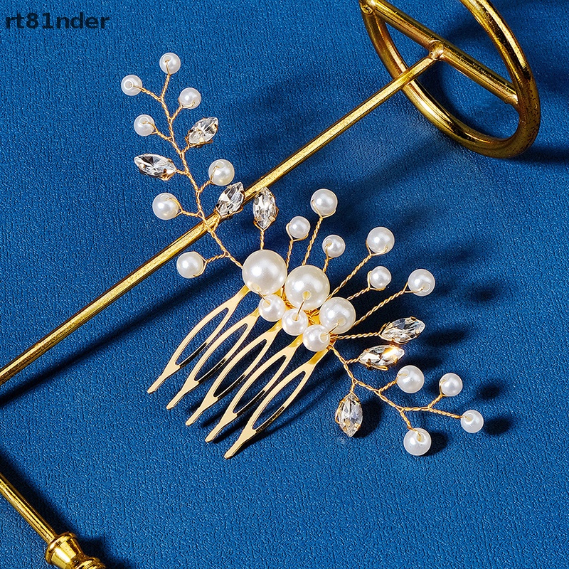 Lược Cài Tóc Hình Hoa Lá Đính Ngọc Trai Cho Cô Dâu