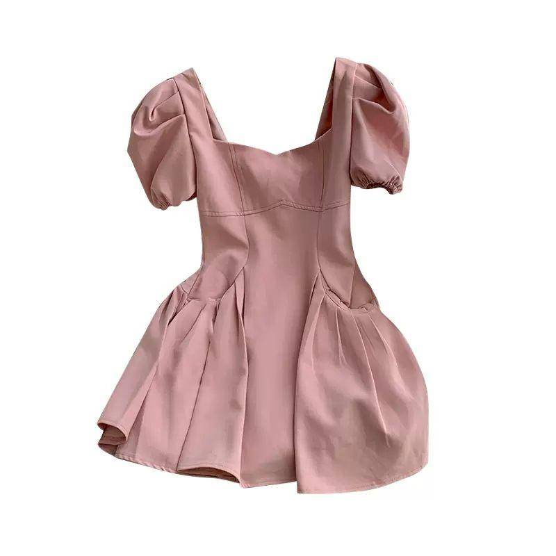 Đầm Ngắn Dáng Chữ A Cổ Vuông Tay Phồng Thời Trang Mùa Hè Pháp Sang Trọng Cho Nữ