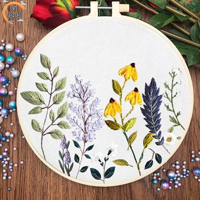 Set 3 Tấm Vải Lanh Cotton Thêu Hoa 20cm Kèm Túi Đựng Diy