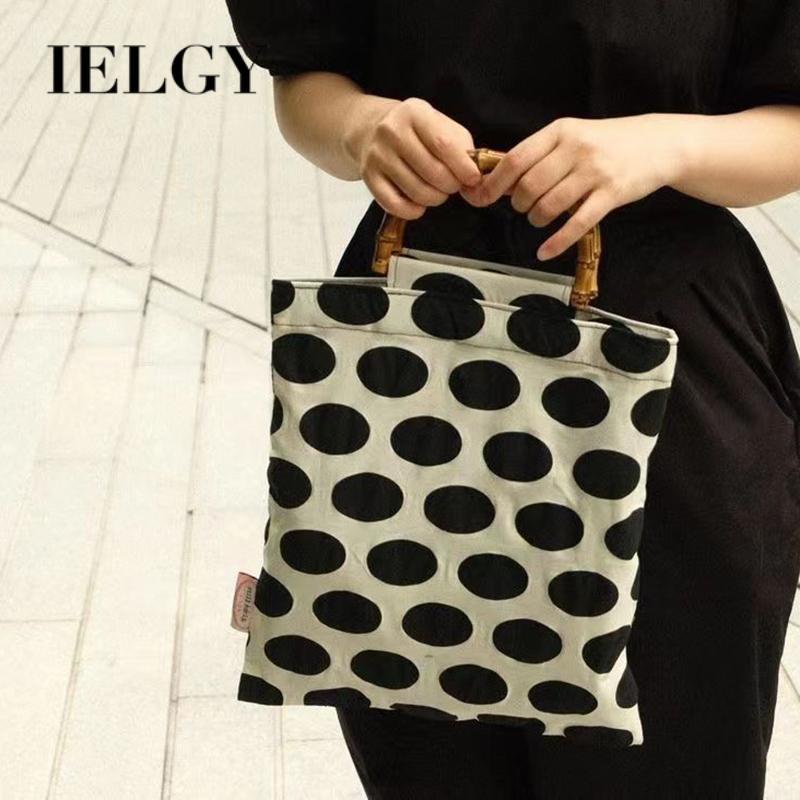 Túi Xách Tay Bằng Tre Họa Tiết Chấm Bi Màu Đen Phong Cách pop Cổ Điển Thời Trang Cho Nữ