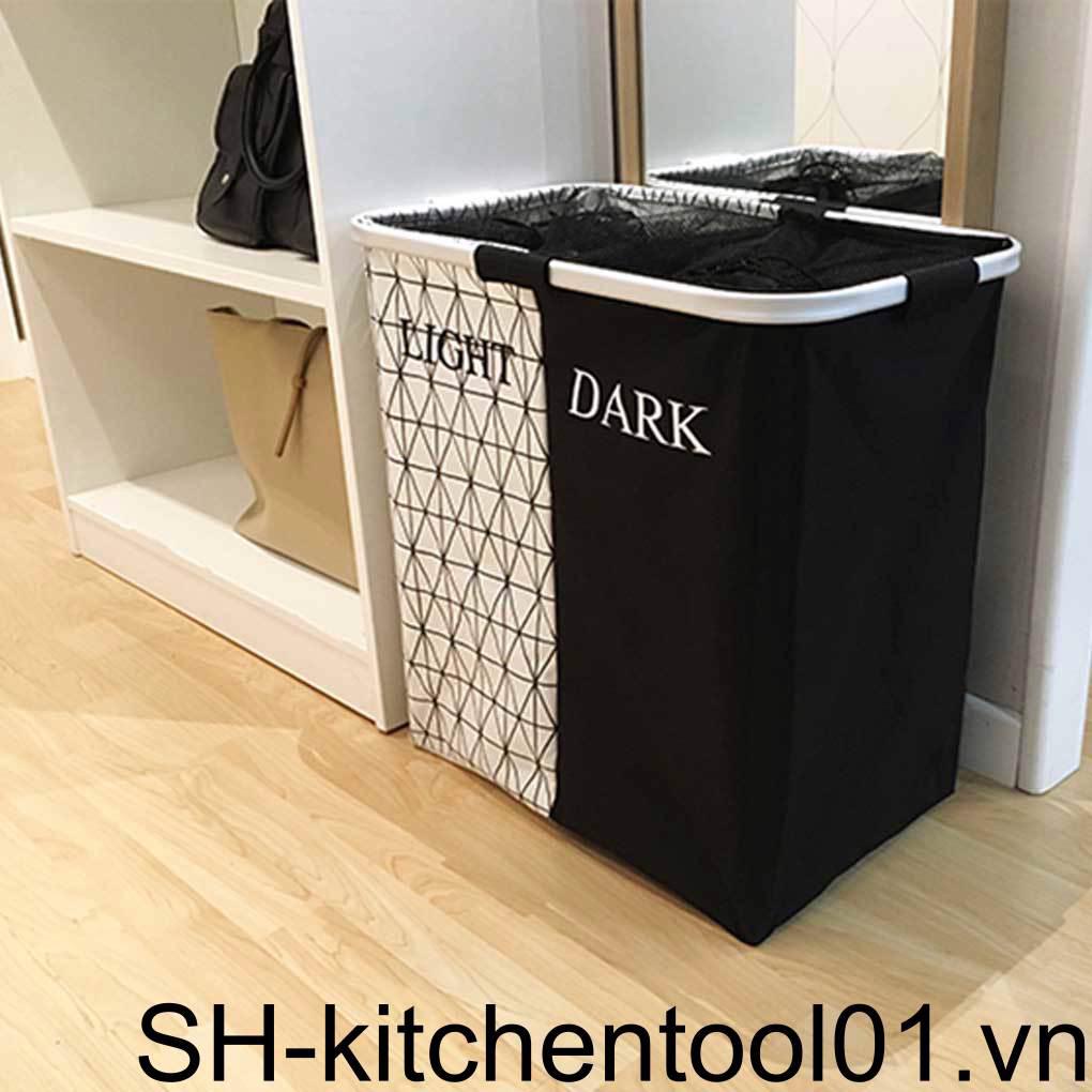 Giỏ Đựng Đồ Giặt 2 Ngăn Bằng Vải Oxford Màu Sắc Có Thể Gập Lại Tiện Dụng