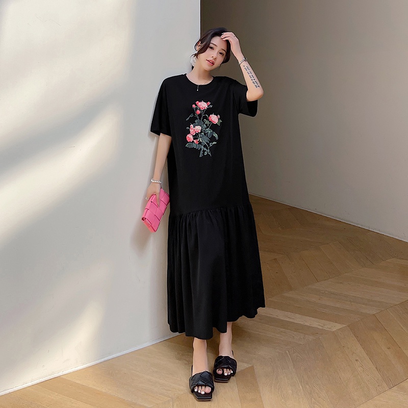 Đầm Midi Cotton Tay Ngắn Dáng Rộng In Họa Tiết Thời Trang Mùa Hè 2023 Cho Nữ L XL XXL 3XL 7577 F106