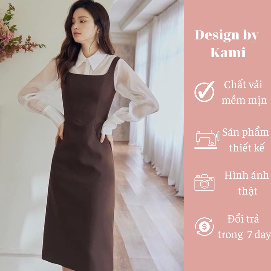 Set váy yếm suông hai dây phối áo sơ mi Vivian Thời trang thiết kế - Design by Kami