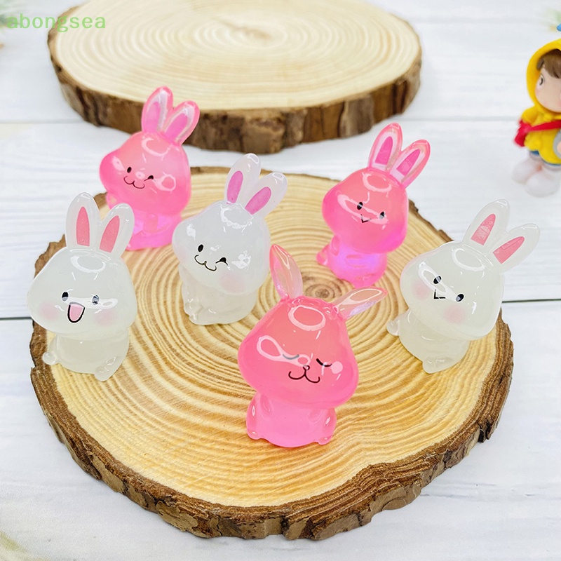 Set 2 Mô Hình Thỏ Mini Bằng Nhựa Phát Quang Trang Trí Sân Vườn
